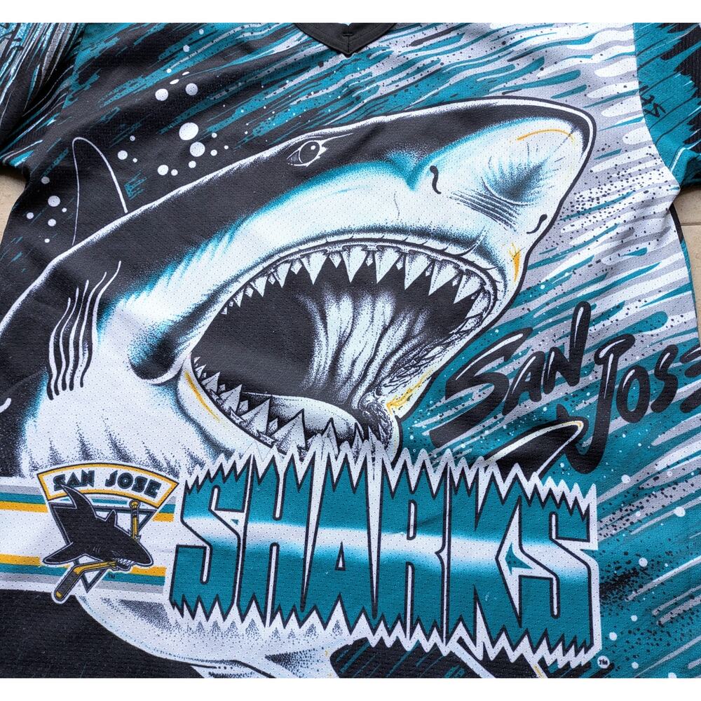 San Jose Sharks 90s CCM Graphic AOP Print jersey S teal NHL hockey vintage